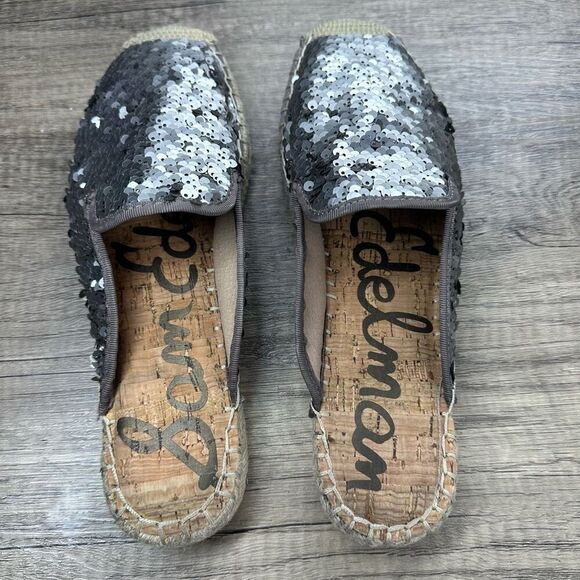 Sam Edelman~Women’s~”Kerry” Pewter Sequin Espadrille Slide Mules~Size 8.5 - Picture 7 of 9